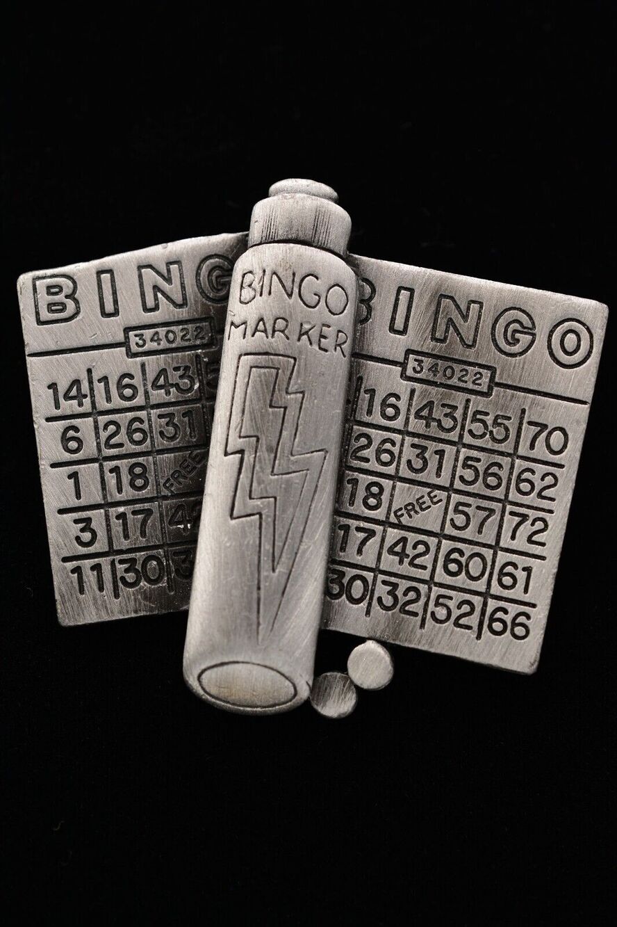 AJC Vintage Bingo Pin Brooch Cards Marker Pewter Tone NOS 1980s BinA5